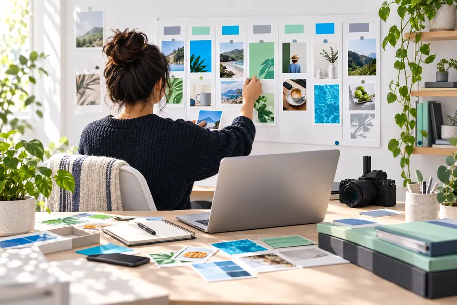Illustration of a creator managing publishing work